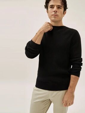 Everlane Organic Waffle Knit Long Sleeve Thermal Crew Neck Top Black Med